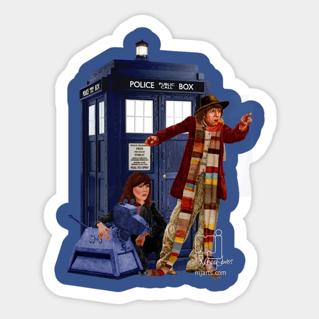 4th Doctor, Sarah Jane, K-9 and the TARDIS Sticker by mjartscom